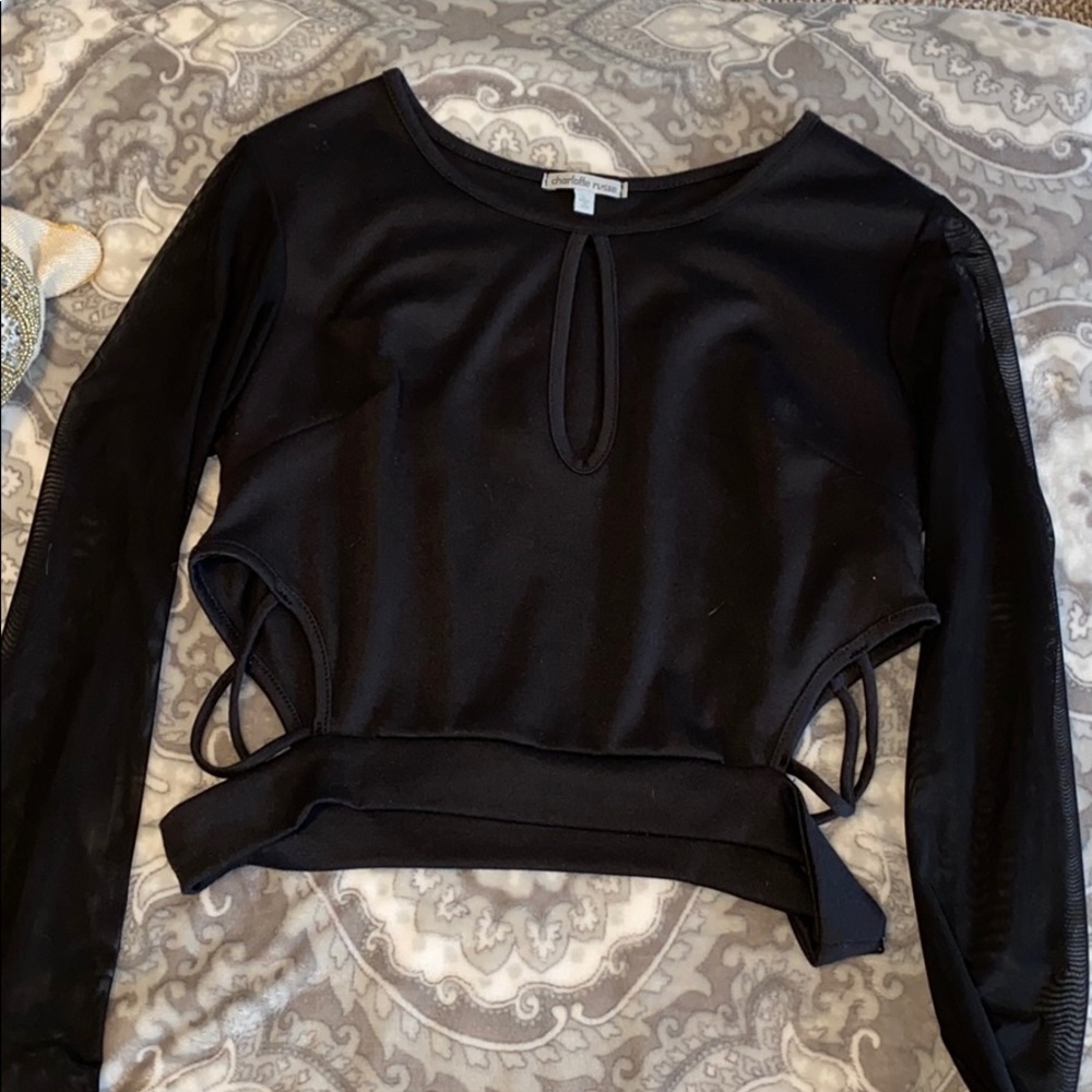 Mesh Long Sleeve Crop Top